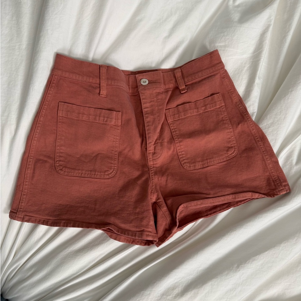 Madewell Rust Red High-Rise Utility Shorts